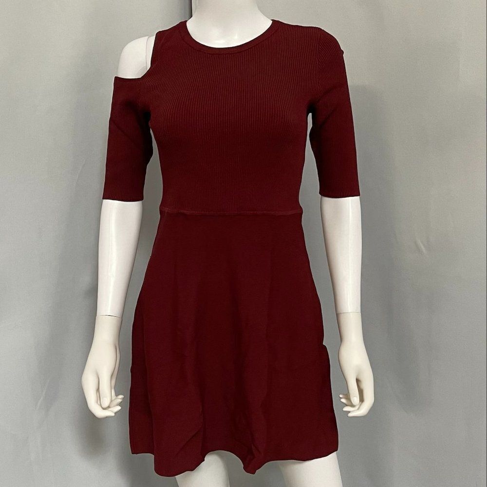 Bar III Womens Cocoa Rose Elbow Length Sleeve Cutout Knit A Line Dress